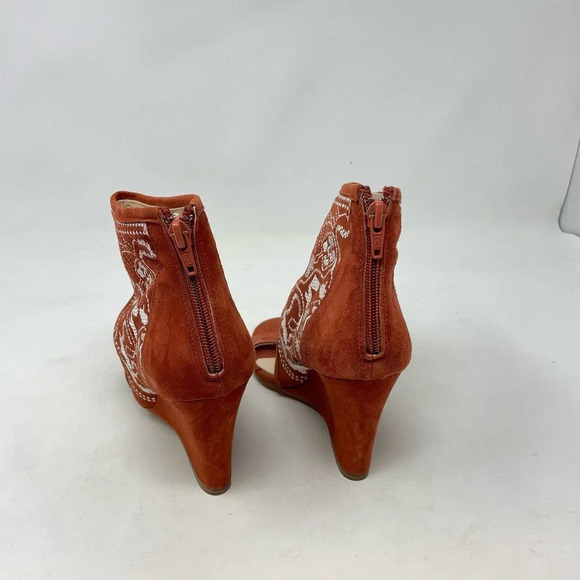 Anthropologie Plomo Paula Embroidered Wedge Sandals Rust Orange Size 37 US 6.5 - Picture 6 of 8